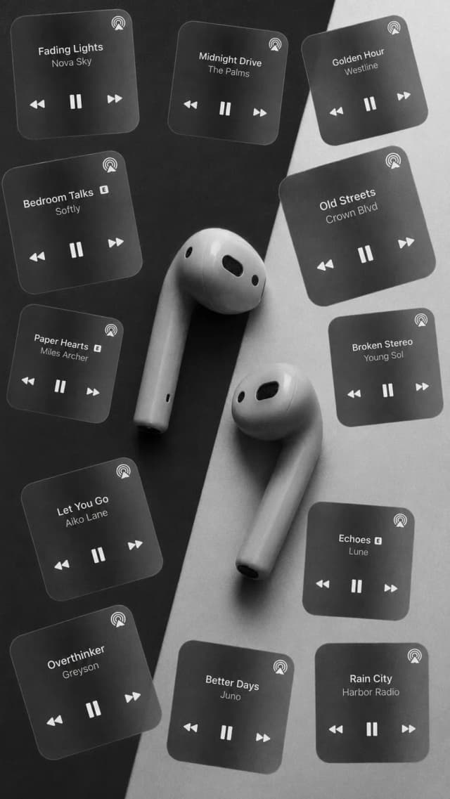 A finished Repit made with the Midnight Mood template - song cards scattered around earbuds